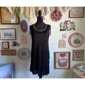 90's vintage California Costume Connection black fringe flapper shift dress